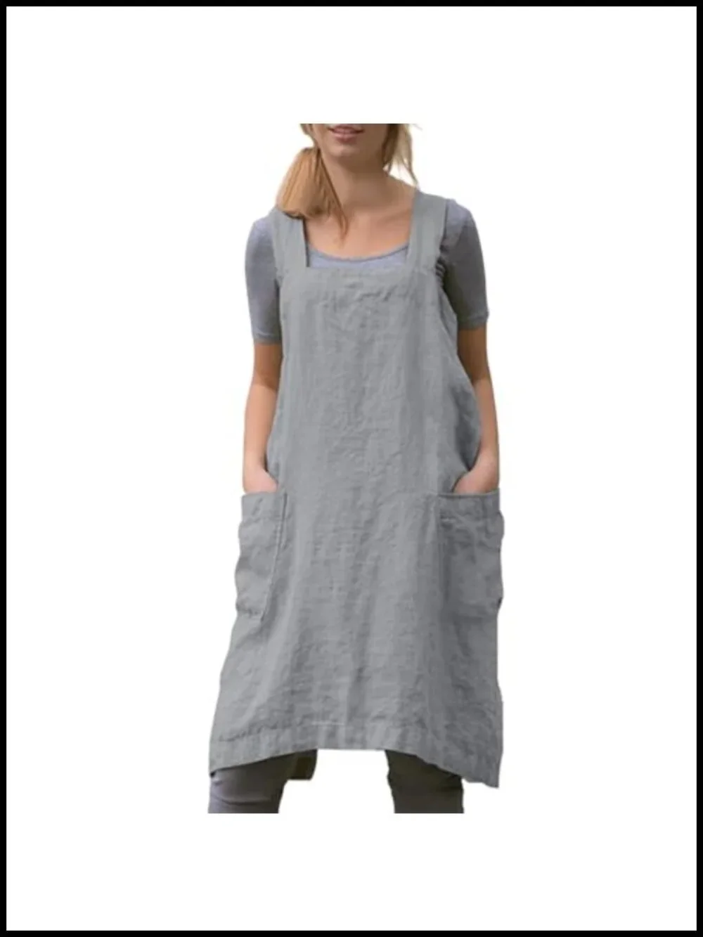 Cotton Linen Cross Back Pinafore Apron with 2 Pockets for Baking Cooking Chef